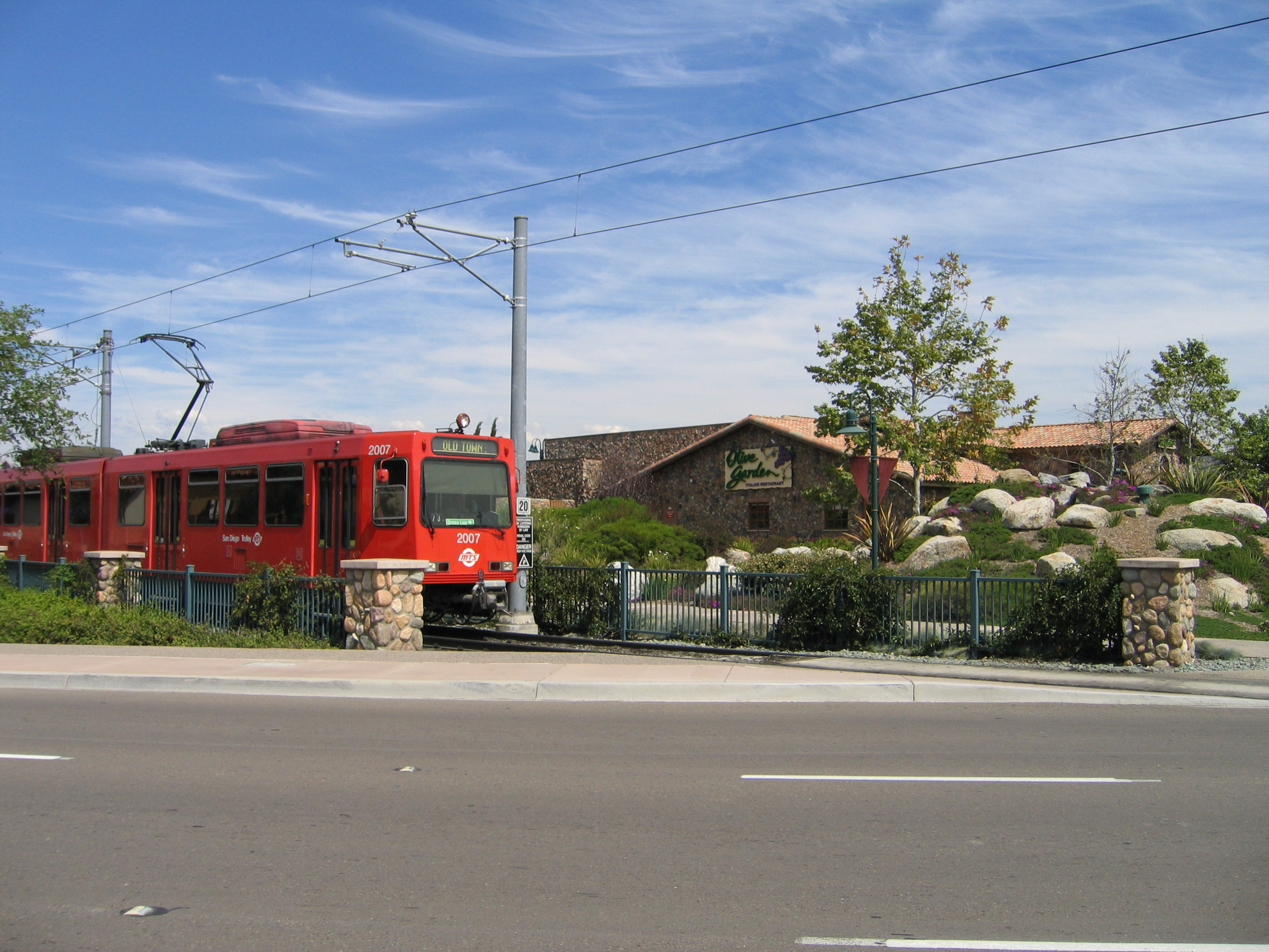 Red trolley at Santee Trolley Square
